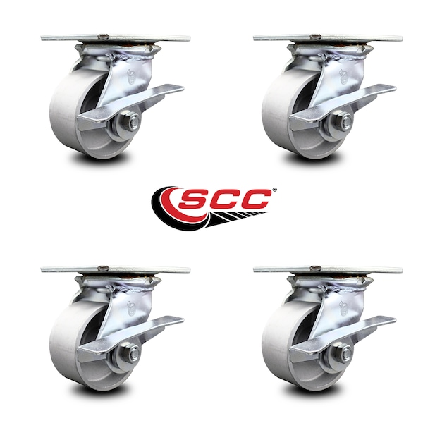Service Caster 4 Inch Heavy Duty Semi Steel Caster Set with Roller Bearings and Brakes SCC SCC-35S420-SSR-SLB-4 - main